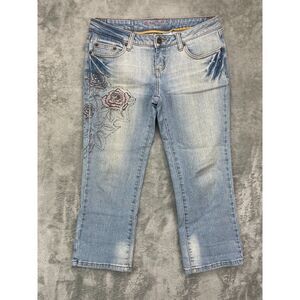 Zana Di Women's Jeans 7 Blue Low-Rise Capri Stretch Denim‎ 30x22.5 Embroidered